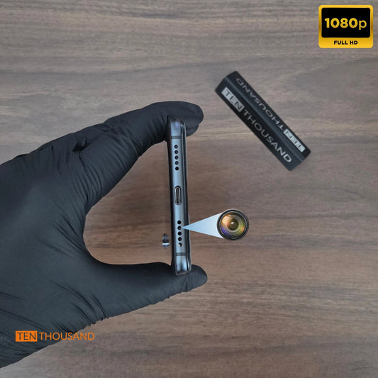 Close-up view of Huawei P20 Pro with front camera relocated to the bottom speaker hole for discreet recording