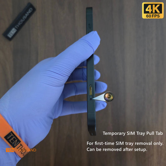 Close-up view of iPhone 13 with front camera discreetly positioned inside the SIM card slot