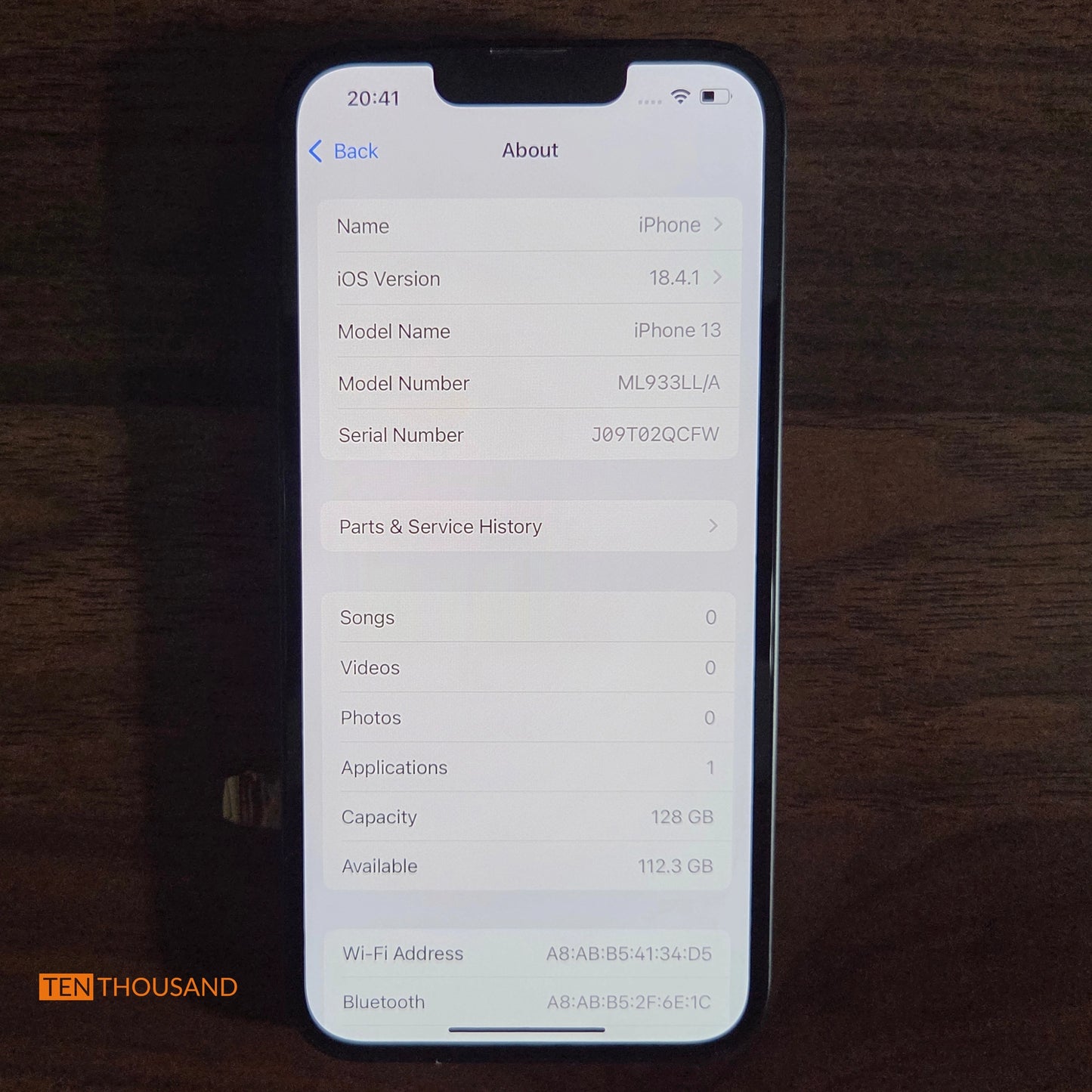 Specifications of iPhone 13 hidden camera phone including system version, storage options, and hardware details
