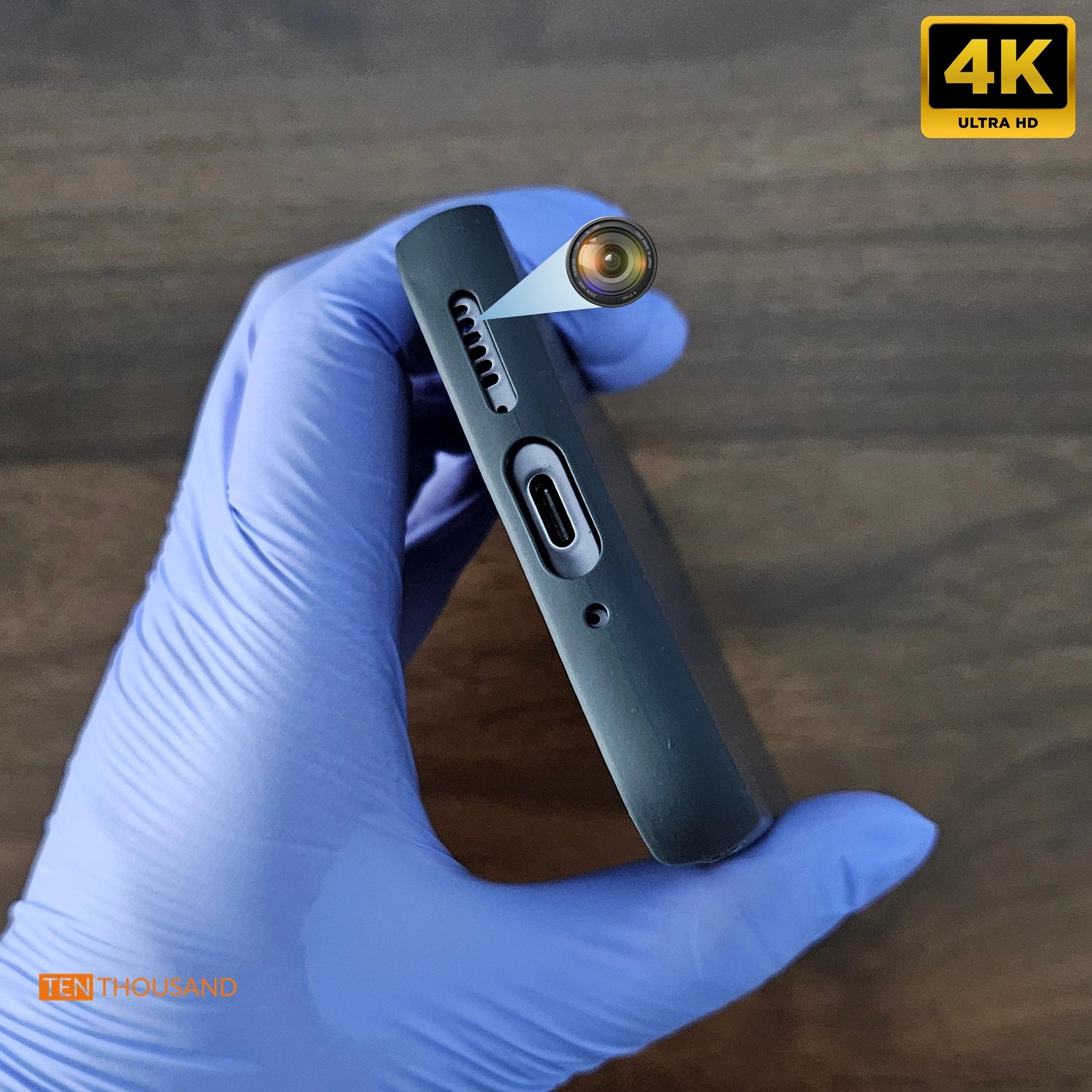 Close-up view of Samsung Galaxy A54 5G with front camera relocated to the bottom speaker hole for discreet recording